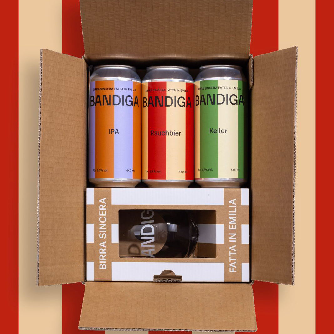 Bandiga scatola regalo 3 lattine + bicchiere