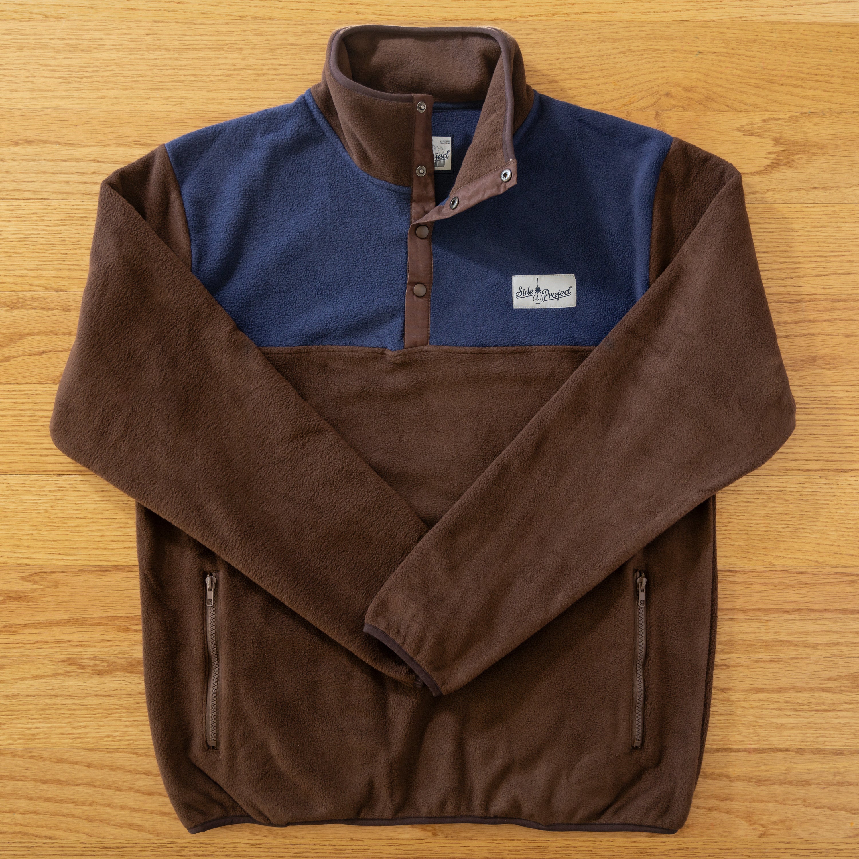 Side Project giacca fleece marrone navy tasche zip L XL