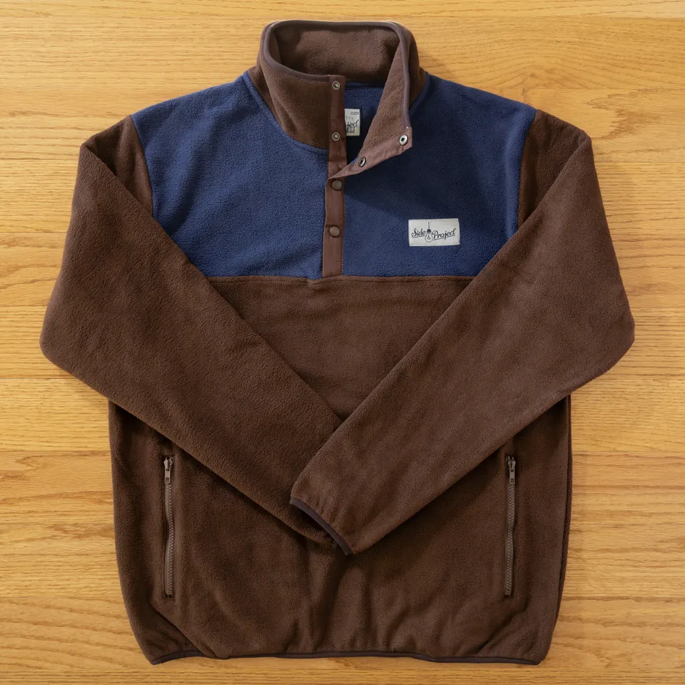 Side Project giacca fleece marrone navy tasche zip L XL