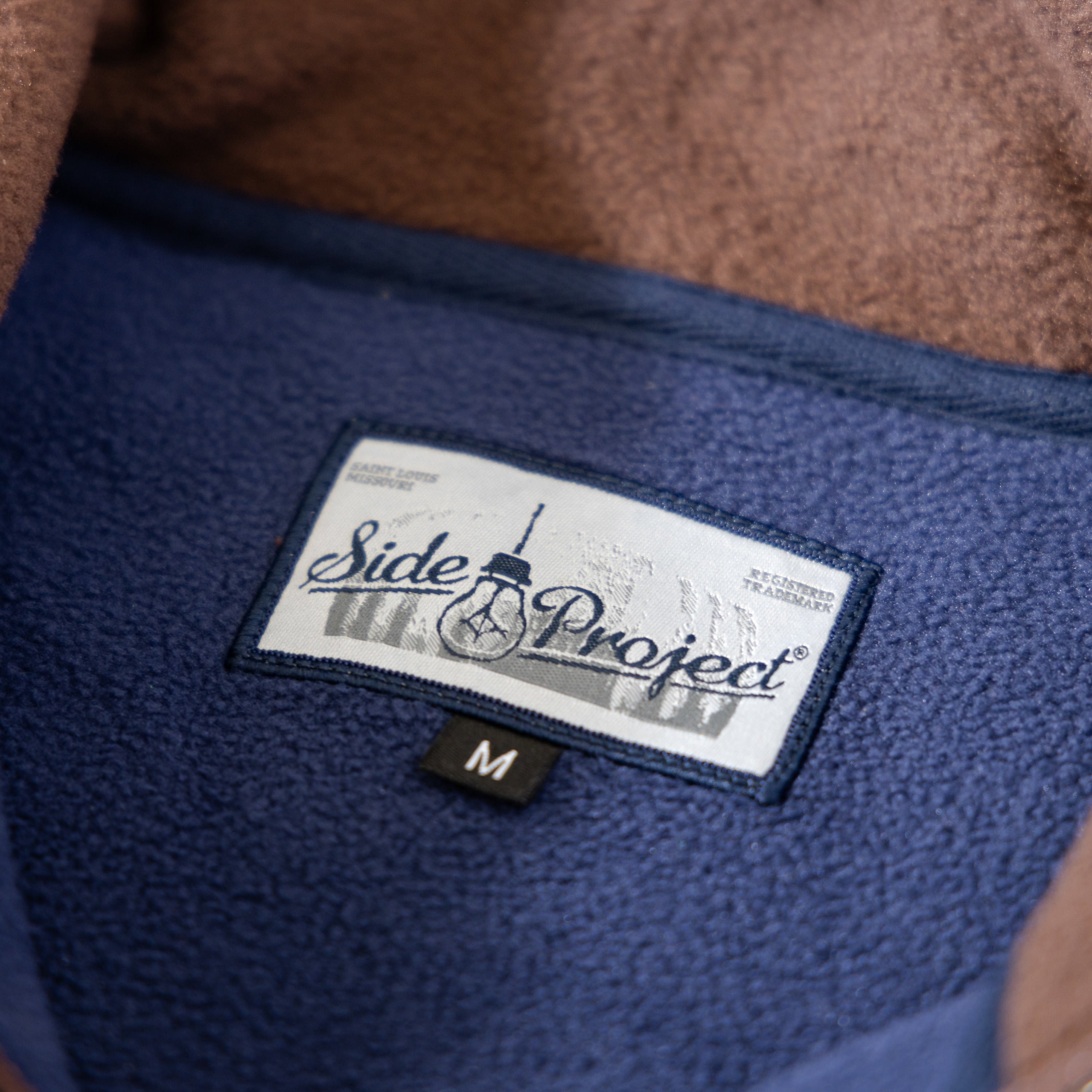 Side Project giacca fleece marrone navy tasche zip L XL